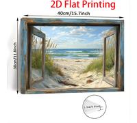 TEMU Cuadro de con de Madera 2D , Impresión 2D - Vista de Playa a Través de Ventana Rústica, para Colgar, Decoración para Sala, Dormitorio y Cocina, Regalo para Él o Ella, 11.8*15.7 Pulgadas