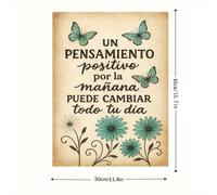TEMU Cuadro de inspirador en español con , 2D , 1 pieza - Decoración de mariposas y flores, impresión de con texto motivacional, con de madera - Adecuado para decoración del hogar, o