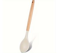 TEMU Cuchara de silicona antiadherente para mezclar, cucharas de cocina, cuchara para servir con mango de madera, cucharas de utensilios resistentes al para mezclar, hornear, servir y remover