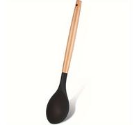 TEMU Cuchara mezcladora de silicona resistente al con mango de madera, , hornear, servir y remover.