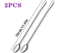 TEMU Cuchara para remover con mango largo 2/4, cuchara para té helado, cuchara para helado, cuchara para remover bebidas de acero inoxidable, 30 cm/11.8 pulgadas, plateado , para lavavajillas