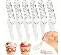 TEMU Cucharas de postre transparentes disponibles en sets de 28, 48 o 80 - Gruesas y duraderas, reutilizables, perfectas para mousse, helado y pudín, ideales para reuniones familiares, y fiestas