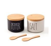 TEMU Cuencos de de Cerámica. de Sal con Soporte. Juego de Contenedores de Sal Apilables en y . de Sal, Cuenco para Pimienta, 2 Tapas de Madera Herméticas. para