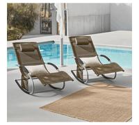 TEMU de 2 Sillones Plegables Jardín Hierro - Baño de Sol Ergonómico con Basculación Relax - Sillón Exterior Playa para Camping, Marrón - PHT39-CSy3