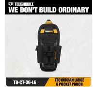 TEMU de 6 bolsillos TB-CT-36-L6 para técnicos bolsa grande en negro, que 8 compartimentos de grado profesional y una bolsilla ajustable para alicates en la parte inferior.
