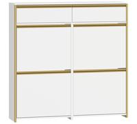 TEMU de almacenamiento de zapatos delgado con 4 puertas con bisagras, zapatero con cajones y un estante de 8 niveles. Ajustable e ideal para pasillos y entradas, mide 24 X 100 cm, en