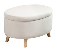 TEMU de almacenamiento HOMCOM, taburete ovalado, de almacenamiento, pouf de tela de terciopelo con reposapiés, para dormitorio, entrada, , carga de 120 kg, 71 x 51,5 x 42 cm, beige