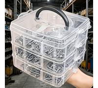 TEMU de almacenamiento transparente de 3 niveles compartimentos con y asa, organizador de herramientas transparente, adecuado para clasificar y almacenar tornillos, tuercas y pernos