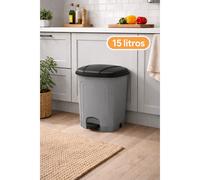 TEMU de basura de plástico para cocina con pedal - Papelera higiénica resistente para uso interior y exterior, sin manos, diseño moderno color con , disponible en 15 y 25 litros