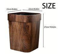TEMU de basura vetas de madera, cuadrado de plástico duradero superior para el hogar y , papelera manual con un diseño retro elegante, no necesita electricidad, papelera de oficina, limpieza