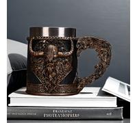 TEMU de cerveza medieval vikingo de resina con revestimiento interior de acero inoxidable de 15.22Oz, tallado 3D, taza, regalo de adorno de decoración de Halloween y Pascua
