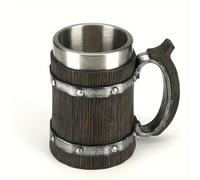TEMU de Cerveza Vintage de Barril - 20oz Acero Inoxidable con A Madera y Detalles Metálicos, Taza Grande de Resina para Hombres, Ideal para Bebidas , Regalo de o Festivo, Solo a