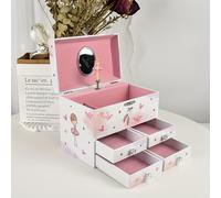 TEMU de Grande y Joyero con Espejo para Niña - Organizador de Tocador con Múltiples Cajones, Adecuado para Decoración, Tocador - Madera con Musical e Interior Artificial - de Almacenamiento para Mesa