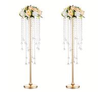 TEMU de mesa de boda con jarrones altos, de flores doradas con de cristal, decoraciones de mesa para de mesa, soporte de flores de metal para , recepciones, fiestas, , hogar, 2 piezas