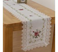 TEMU de mesa rectangular de 1 pieza con bordado y encaje de punto de cruz, estilo moderno 100% poliéster, para uso diario, y decoración del hogar para