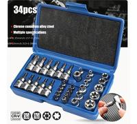 TEMU de Vaso Hexagonales Torx - 1/4 y 3/8 Pulgadas, 34 Piezas - de Estrella, Destornilladores Torx, Destornillador de Par - Herramientas para Reparación Automotriz