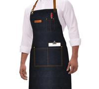 TEMU Delantal de mezclilla para hombre, , colgante, ajustable al cuello, delantal de cintura bolsillos, para cocinar, , cocina, delantal de restaurante, personal de servicio