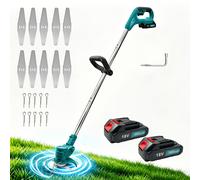 TEMU Desbrozadora Inalámbrica con 2 Baterías, 200W Ajustable, Cortabordes Eléctrico para Jardín con 10 Cuchillas, Compatible con Batería Makita 18V para Corte de Césped, Bordear y Desbrozar