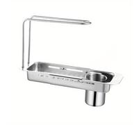 TEMU Diseño Elegante, Organizador de Fregadero de Cocina de Acero Inoxidable Expandible - Rejilla para Escurrir Platos con Soporte para Esponja, Compatible con los Fregaderos