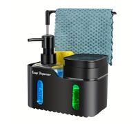 TEMU Dispensador de para lavavajillas, botella de jabón de manos, sin pilas, bomba manual, estación de de platos para cocina comercial, esponja con jabón .