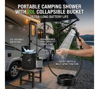 TEMU Ducha de camping para RV con bomba y plegable, de autonomía, juego de ducha portátil con manguera de 2M, soporte para cabezal de ducha para jardín, de coches, mascotas, playa y viajes