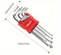 TEMU ELECTRIC Allen de con brazo largo de 9 piezas, llaves Allen plateadas de grado industrial, acero , estuche con bisagras, estilo/estilo y largo