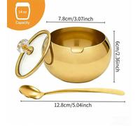 TEMU Elegante Azucarero Dorado de Acero Inoxidable con de Vidrio y Cuchara, para Barra de Café, Almacenamiento de Cocina, para Lavavajillas, Ancha