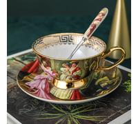 TEMU Elegante juego de tazas de café y té vintage europeo. 7 oz. Juego de 3 piezas con platillo y cuchara . Ideal para ienda en casa y sesiones de café, taza de café.