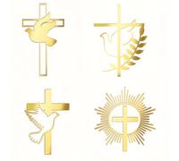 TEMU Elegantes 4pcs Adornos de Acrílico Dorado de Cruz - Ideales para Celebraciones de Bautismo, Cristianismo y Comunión - Esenciales Duraderos para la Decoración de Postres