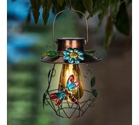 TEMU Elegantes luces solares colgantes para exteriores, de hierro con decoraciones de libélulas y flores, iluminación para patios de jardín y pasillos, lámparas solares para exteriores.