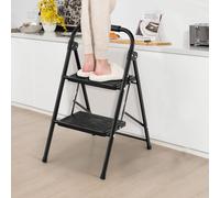 TEMU Escalera Plegable de 2 Peldaños, Taburete Plegable con Manija Acolchada y Escalones Antideslizantes, Escalera de Metal Portátil, para Cocina, Hogar, Almacén