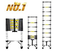 TEMU Escalera Telescópica de Acero Extensible de 3.35 m, Escalera Portátil de Escalones Multiusos con Capacidad de 150 kg