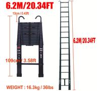 TEMU Escalera Telescópica de Aluminio /20.3FT Plegable Extensible con Gancho Removible, y , Capacidad de Carga de 150Kg para Hogar, Oficina, Exteriores y Trabajo Pesado