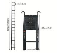 TEMU Escalera Telescópica de con Kit de Ganchos Desmontables, Aluminio Portátil y Plegable para Uso en Interiores y Exteriores, Fácil Transporte - Ideal para Bricolaje y Construcción