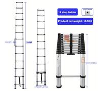 TEMU Escalera telescópica multiusos de acero inoxidable de resistencia de 3,8 m/12.5 pies, extensible para el hogar, , la construcción y el bricolaje.