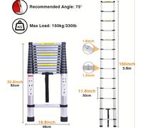 TEMU Escaleras Retráctiles, Escalera Telescópica, Escalera Telescópica Plegable, Escalera Retráctil de Aluminio, Carga 150 Kg (3.8M)