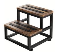 TEMU Escalón de Madera de 2 Peldaños para Adultos, Superficie Antideslizante y Tira , Capacidad de 500 Lbs, para Dormitorio, Cocina, Despensa, Baño, Uso Exterior, Fácil Montaje, /Marrón