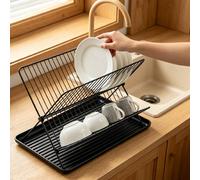 TEMU Escurridor de platos de cocina | Escurridor de cocina | Adecuado para guardar platos y vajilla | y duradero | Escurridor de cocina de gran capacidad | Escurridor plegable | 35×36.5CM | Negro