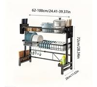 TEMU Escurridor de platos de metal escalable con estantes de almacenamiento de cocina ajustables, con ranura para platos y , diseñado para organizar y guardar utensilios de cocina en el hogar.
