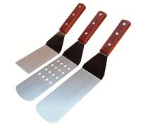 TEMU Espátula de Acero Inoxidable para Hamburguesas, Espátula Sólida con Diseño Perforado y Pala para Hornear, Volteador de Madera, Ideal para Parrillas, Filetes y Pizza