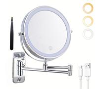 TEMU Espejo de Maquillaje LED de Diseño Alemán en la Pared - 20.32cm Antivaho 10X de Aumento, Día de San Valentín, 3 de Luz, Rotación de 360° para Baño y Tocador, Recargable por USB, 2D