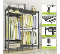 TEMU Estante de armario metálico de 700 lb de capacidad - 2 columnas, 4 niveles, 6 estantes y 2 barras para colgar, organizador de armario para apartamentos para guardar vestidos largos/abrigos