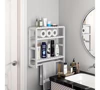 TEMU Estante de Baño de Bambú sobre el Inodoro - Estante de Pared de 3 Niveles - Organizador de Baño Ajustable, de Toallero y Gabinete de Almacenamiento para Baño/Cocina/, , Organizadores de Ducha