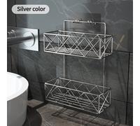 TEMU Estante de Ducha de Acero Inoxidable Dorado y Plateado con Jabonera y Portacepillos de Dientes - Organizador de Baño en la Pared, Sin Taladro, para Cosméticos y Artículos Esenciales, Estantes