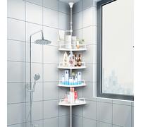 TEMU Estante de ducha de esquina de 4 niveles, estante de almacenamiento con barra de tensión resistente al , altura ajustable de 47.2 cm, adecuado para organizar baños y bañeras