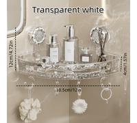 TEMU Estante de esquina de plástico PET transparente y resistente con ganchos de , acabado mate, organizador de baño en la pared, con fuerte succión para baño, dormitorio, estudio, cocina