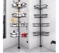 TEMU Estante de esquina para ducha con barra de - Estante telescópico para baño - Estante vertical de piso a techo - Colocar jabón y toallas en el estante de baño - ajustable, negro