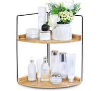 TEMU Estante esquinero de dos niveles ideal para baños y encimeras de cocina, también como organizador de , portavasos y organizador de cosméticos en un color de madera natural, estantes esquineros
