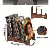 TEMU Estantería de Madera para 60 Vinilos, Gabinete Organizador de Discos de Vinilo, Soporte para Álbumes de Vinilos, Estante de Exhibición de Vinilos de 3 Niveles