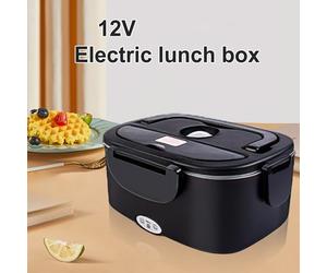 TEMU Fiambrera eléctrica para coche de 1.5L y 80W, 12V, acero inoxidable 304, con compartimento, calentador de alimentos para oficina/viaje